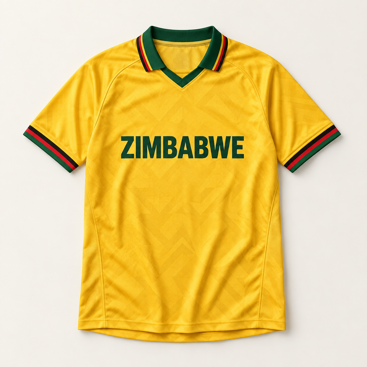 Gold Zimbabwe football supporter jersey concept with green and red trim